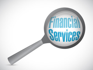 financial services magnify review sign concept