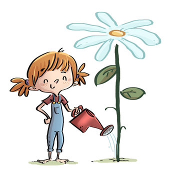 ni&ntilde;a regando una flor