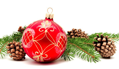 Obraz na płótnie Canvas Christmas decoration ball with fir cones