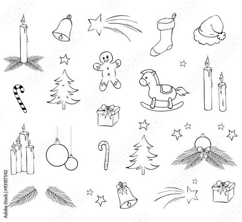 "Weihnachtssymbole Ausmalvorlage Set" Stock image and royalty-free