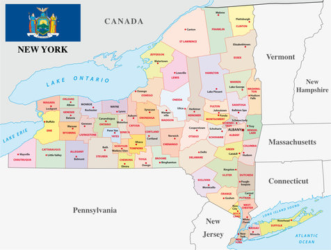new york administrative map with flag