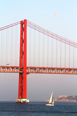 Red bridge at the sunset. abstract business concept. Vintage style travel concept