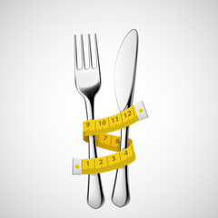 Fork and knife tied measuring tape.