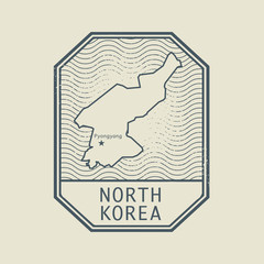 Stamp with the name and map of North Korea