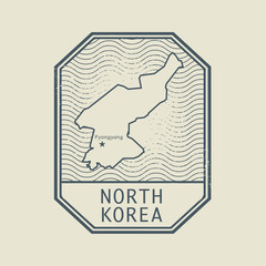 Stamp with the name and map of North Korea