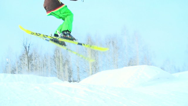 Freestyle skier performing a spin trick