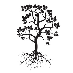 Black Tree and Roots. Vector Illustration.