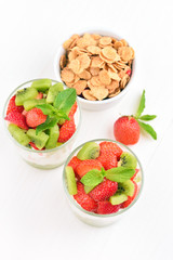 Fruit parfait with strawberries and granola