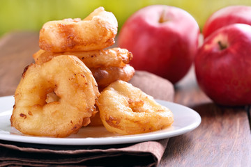 Apple rings on white plate