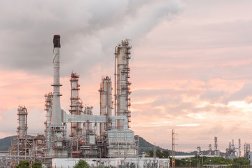 Fototapeta premium Oil Refinery factory in morning sunrise