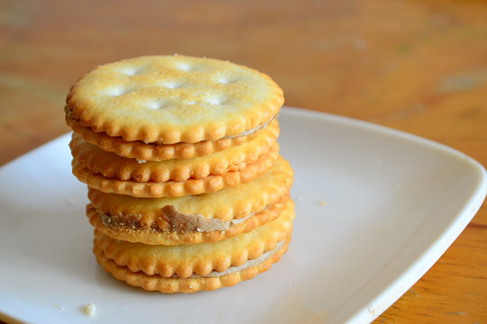 Stack of four sandwich cookies