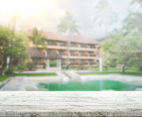 Table Top And Blur Building Of Background