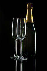 New Year composition with champagne glasses and decoration