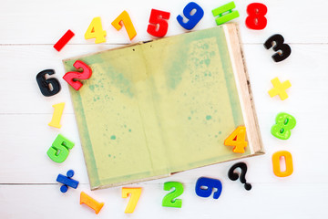 Colorful plastic numbers and open book