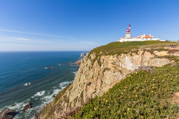 Cabo da Roca (Cape Roca) lighthouse and cliffs.