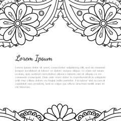 Beautiful hand drawn border. Abstract floral doodle background. Ethnic tribal mehndi zentangle design element. Indian. Amazing for card, invitation, wedding, party, notebook cover. Vector illustration