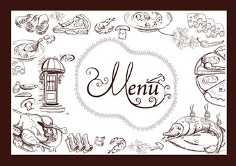 Background for restaurant menu with food elements.