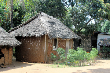 Fototapeta na wymiar Lehmhütte in einem kenianischen Buschdorf