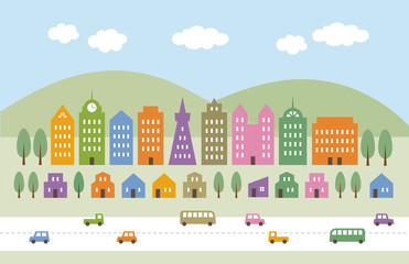 Fototapeta premium カラフルな郊外の街