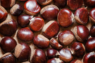 Fresh chestnuts, top view