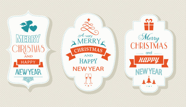 Merry Christmas and Happy New Year, Flat label set