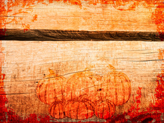Grunge background wood with pumpkins