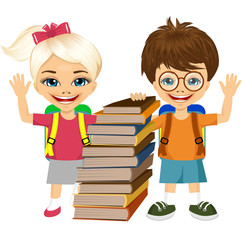 portrait of cute schoolboy and schoolgirlbooks