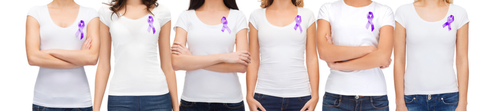 close up of women with purple awareness ribbon