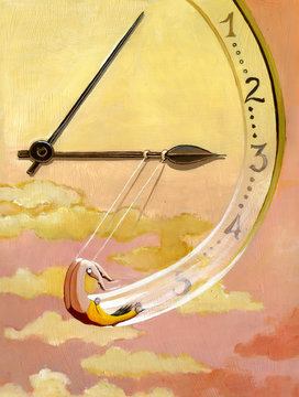 create time surreal painting with woman surreal painting conceptual illustration about everyday time