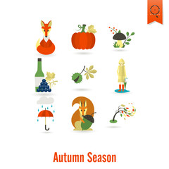 Set of Flat Autumn Icons