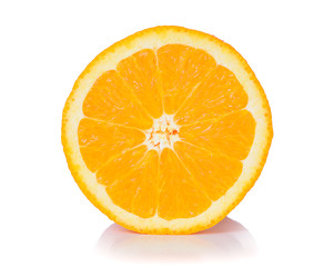 Slice of fresh orange isolated on white background