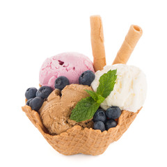 Ice cream scoops in wafer bowl