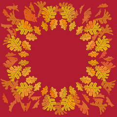 Naklejka na ściany i meble Fall dack background with colored oak leafs