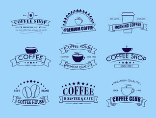Set of coffee logo with ribbons