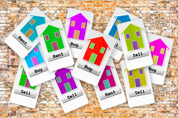 Group of tickets with several options: buy, sell or rent your home: make your choice!