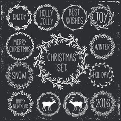 Happy New Year and Merry Christmas wreath doodle.