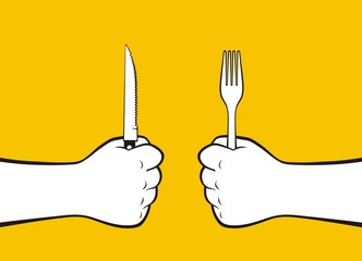 Hands holding fork and knife