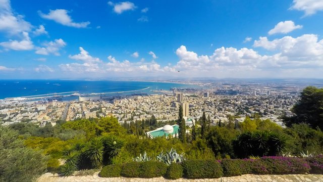 Time lapse - Haifa bay view from mount Carmel Pan left footage 
