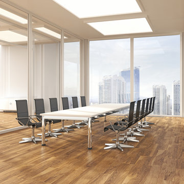 Modern conference room with parquet, D Rendering