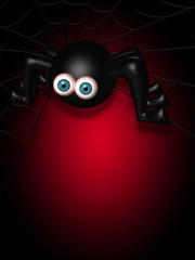 halloween spider on spider web with place for text over dark