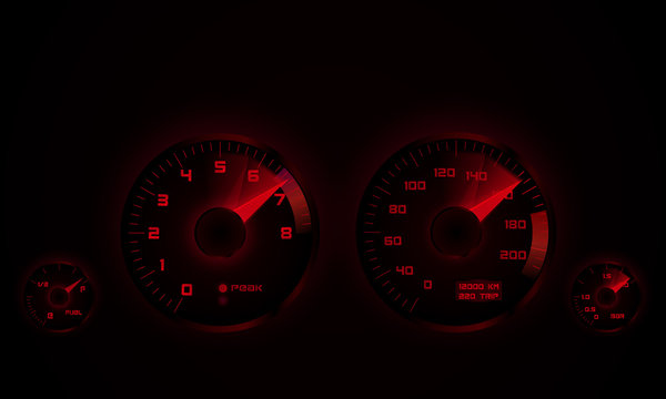 Dashboard with tachometer and speedometer. Vector illustration.