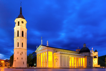 Cathedral Square in the evening, Vilnius. 
