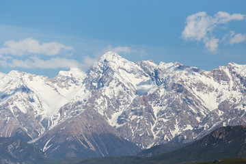 Fototapeta na wymiar the snowy peaks of the Tien Shan Mountains. Kazakhstan