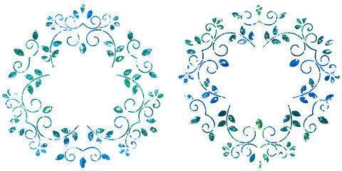 Elegant floral frames in grunge style. Monogram identity, business sign, logo design. Lineart vector illustration.