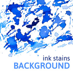 Blue ink spotted and stained abstract background or texture design isolated on white. Vector.