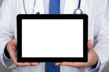 Doctor showing blank digital tablet pc