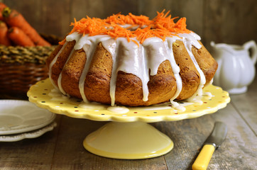 Carrot cake with sugar glaze.