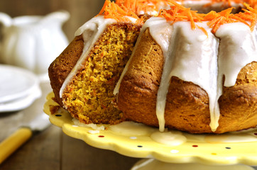 Carrot cake with sugar glaze.