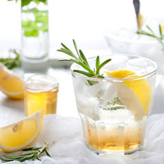 Gin,lemon, rosemary fizz, cocktail