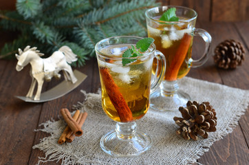 Whiskey cocktail on Christmas background 
